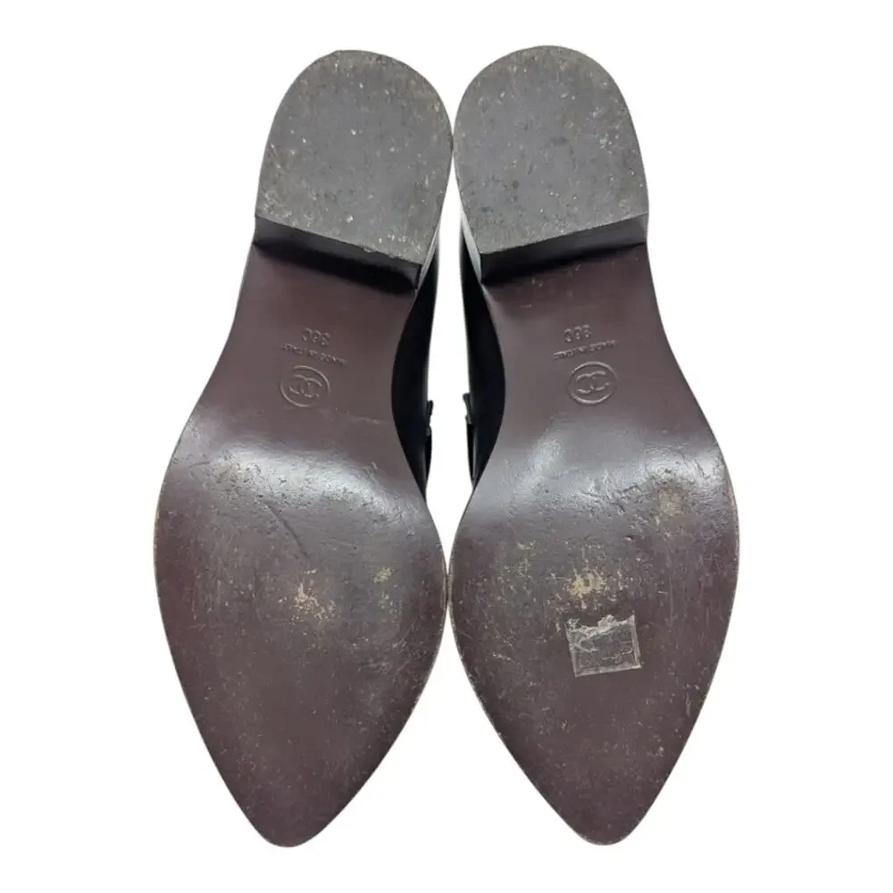 Chanel Loafer CC Logo Captoe Pointed Toe Leather Chunky Heel 36C | 5.5
